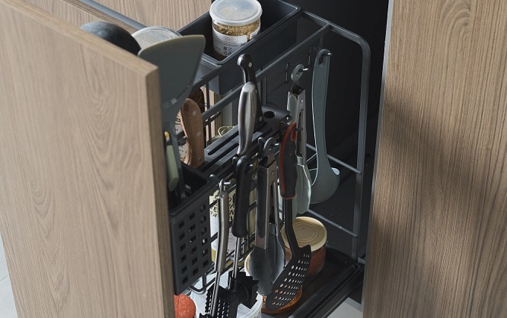 Шелфейно-древесная кухня с открытым хранением