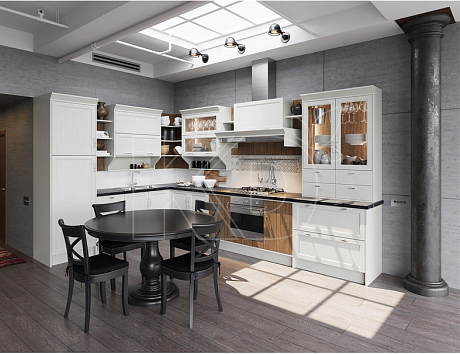 Белый фасад кухни классика