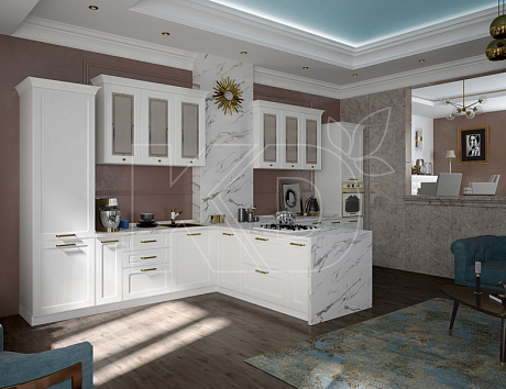 Белая классическая кухня в интерьере